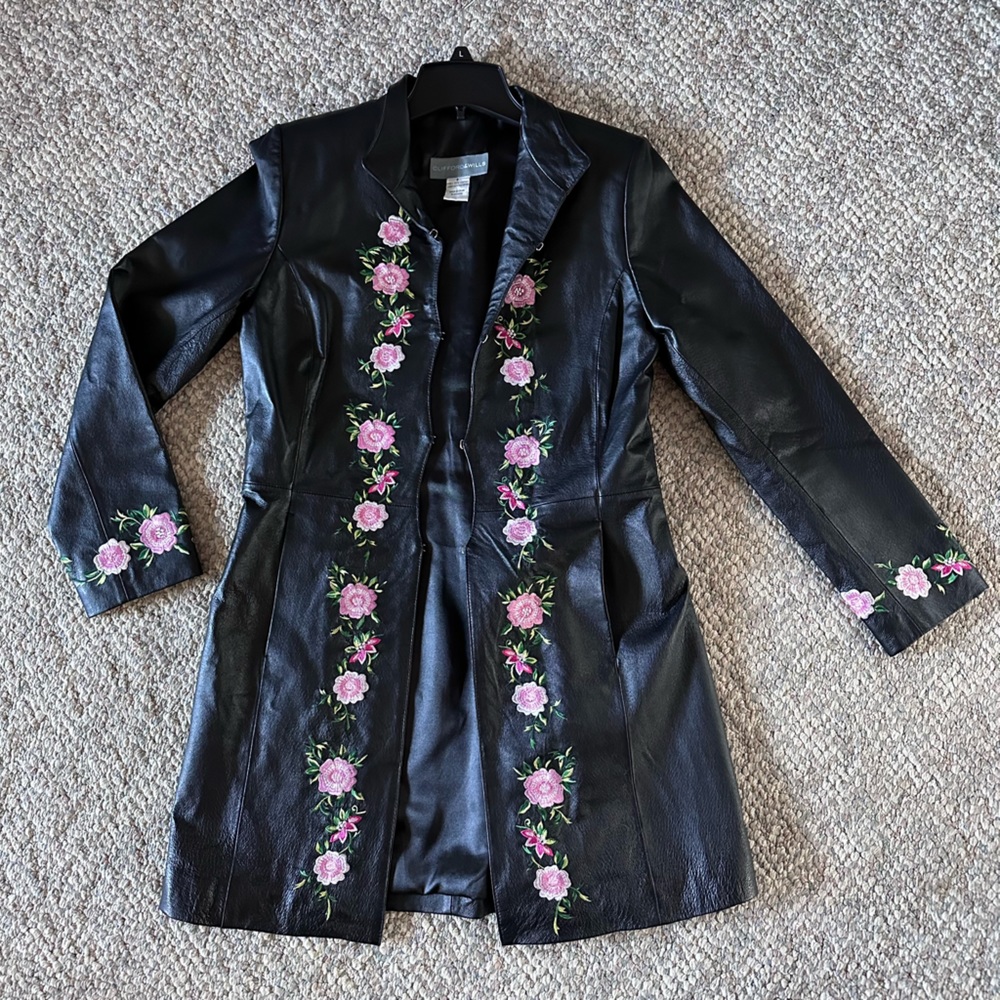 Leather Embroidered Flower Jacket